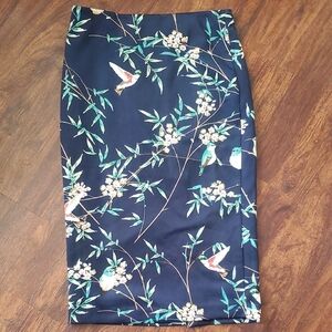 New York & Company Navy Bird Print Pencil Skirt